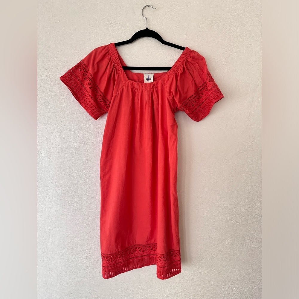 WHIT Red Mini Dress with Eyelet Trim